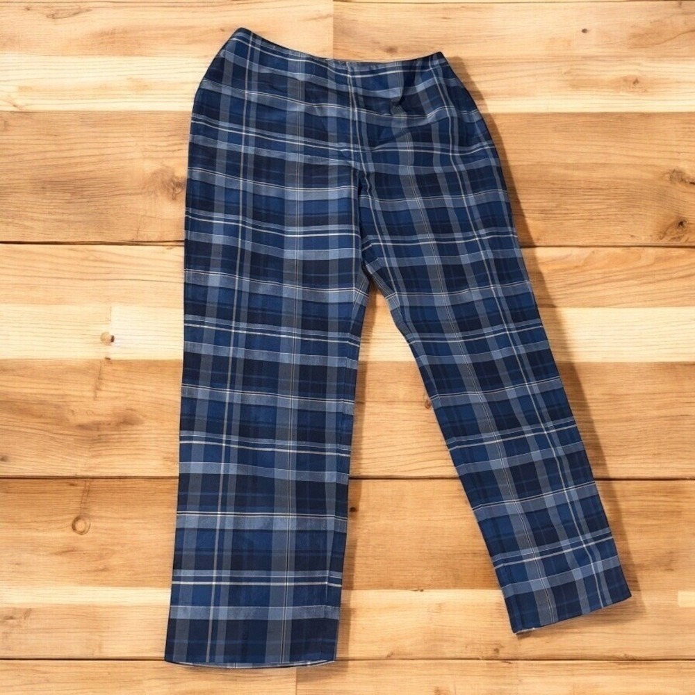 Ralph Lauren Silk capri tartan plaid black blue pants. 4 petite‎